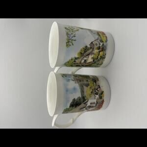 Rose of England Bone China Charming Set of 2 Vintage Cottage Design Mugs